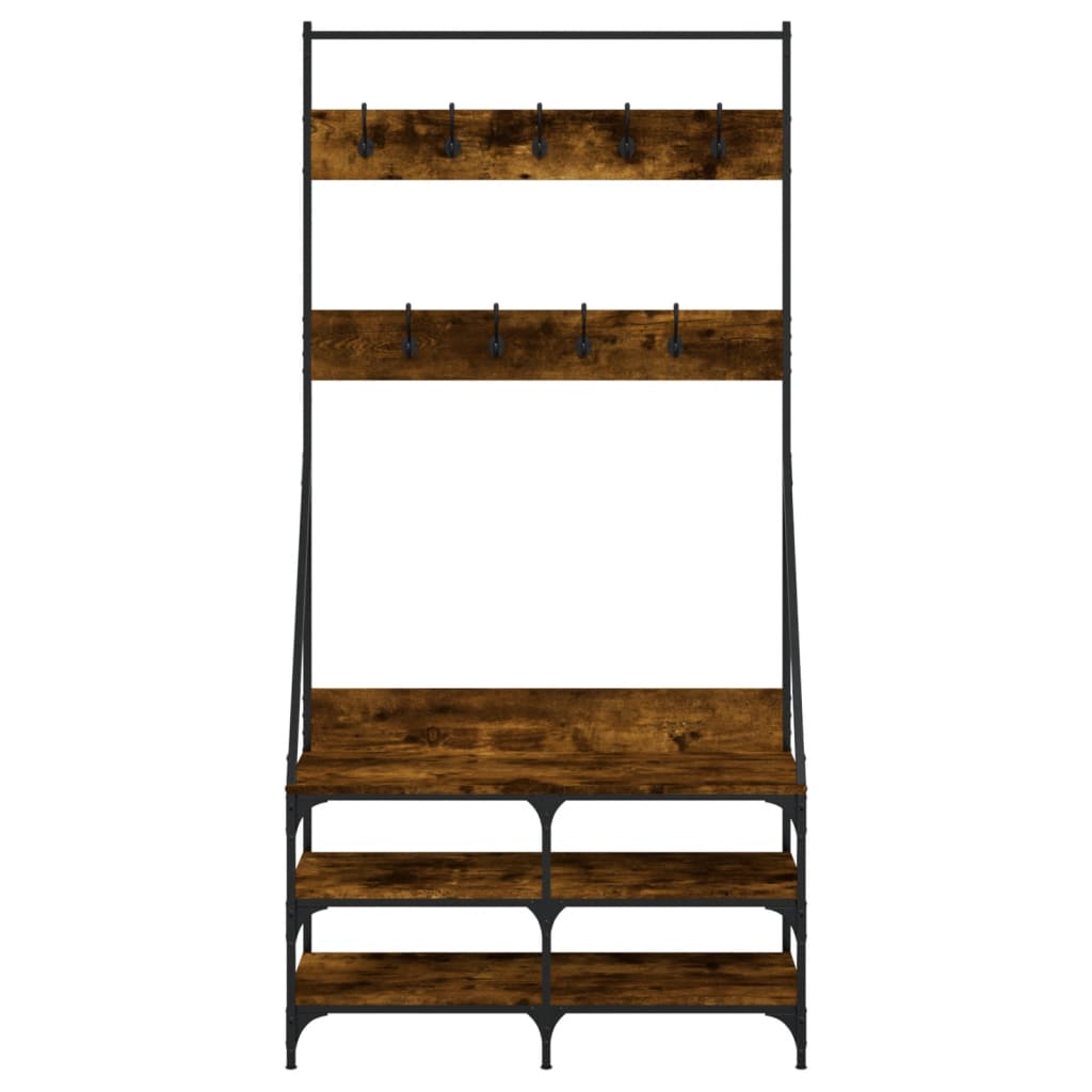 vidaXL Suport de haine cu raft de pantofi stejar fumuriu, 90x34x184 cm vidaXL Suport de haine cu raft de pantofi stejar fumuriu, 90x34x184 cm