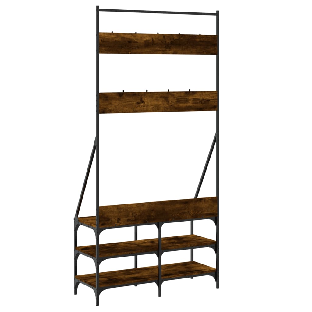 vidaXL Suport de haine cu raft de pantofi stejar fumuriu, 90x34x184 cm vidaXL Suport de haine cu raft de pantofi stejar fumuriu, 90x34x184 cm