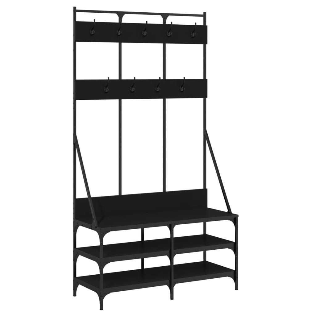 vidaXL Suport de haine cu raft de pantofi, negru, 100x40x184 cm vidaXL Suport de haine cu raft de pantofi, negru, 100x40x184 cm