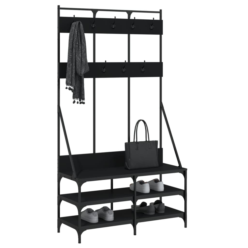 vidaXL Suport de haine cu raft de pantofi, negru, 100x40x184 cm vidaXL Suport de haine cu raft de pantofi, negru, 100x40x184 cm