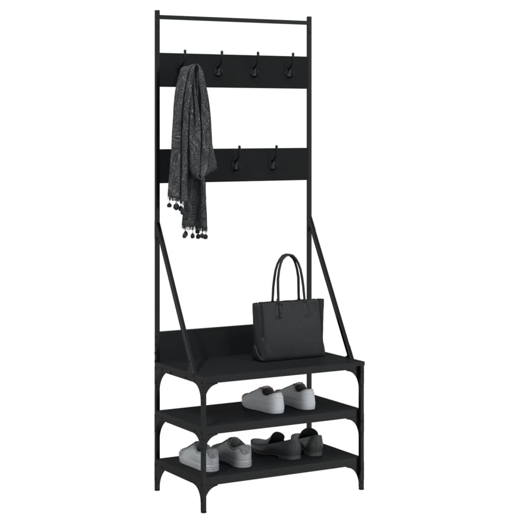 vidaXL Suport de haine cu raft de pantofi, negru, 70x40x184 cm vidaXL Suport de haine cu raft de pantofi, negru, 70x40x184 cm