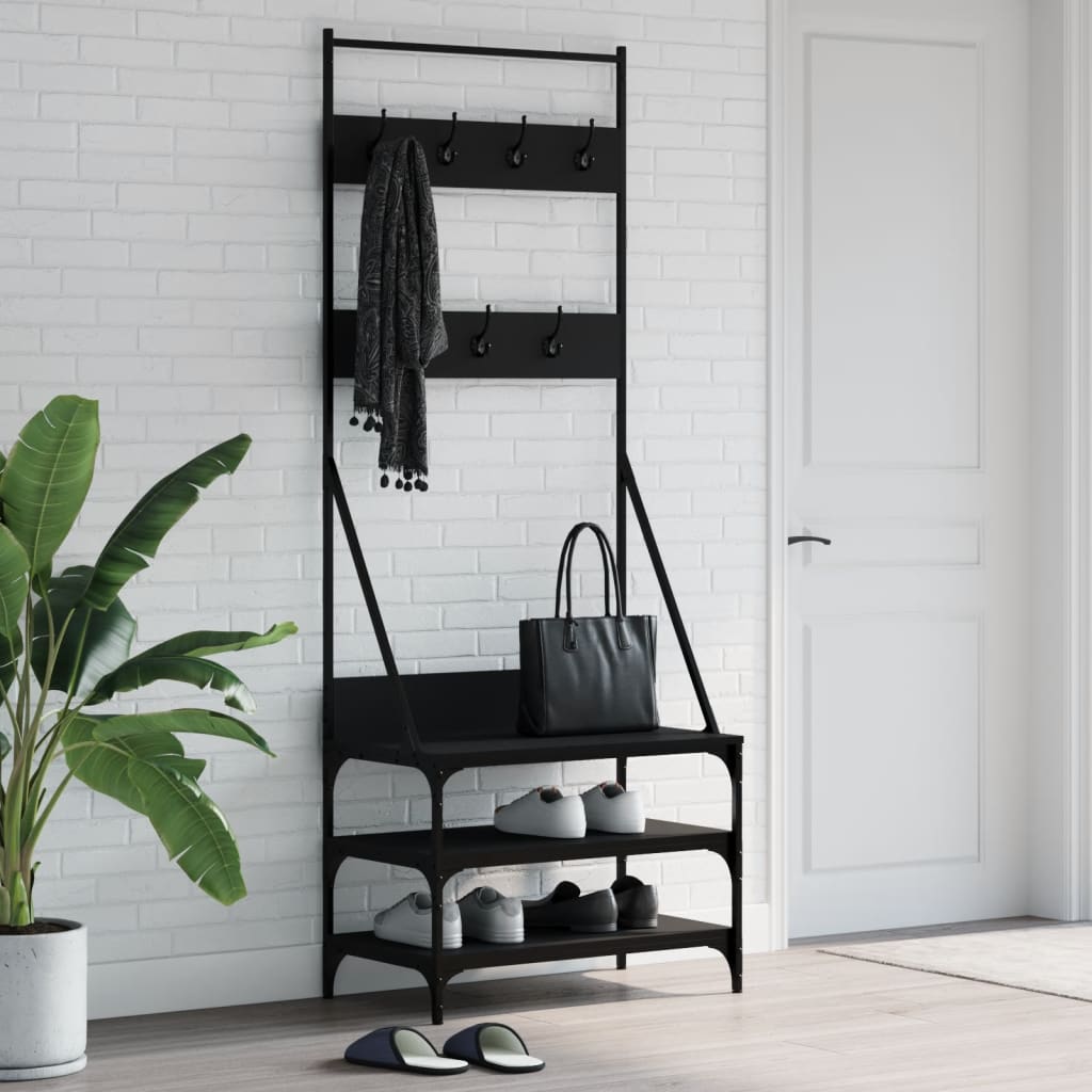 vidaXL Suport de haine cu raft de pantofi, negru, 70x40x184 cm vidaXL Suport de haine cu raft de pantofi, negru, 70x40x184 cm