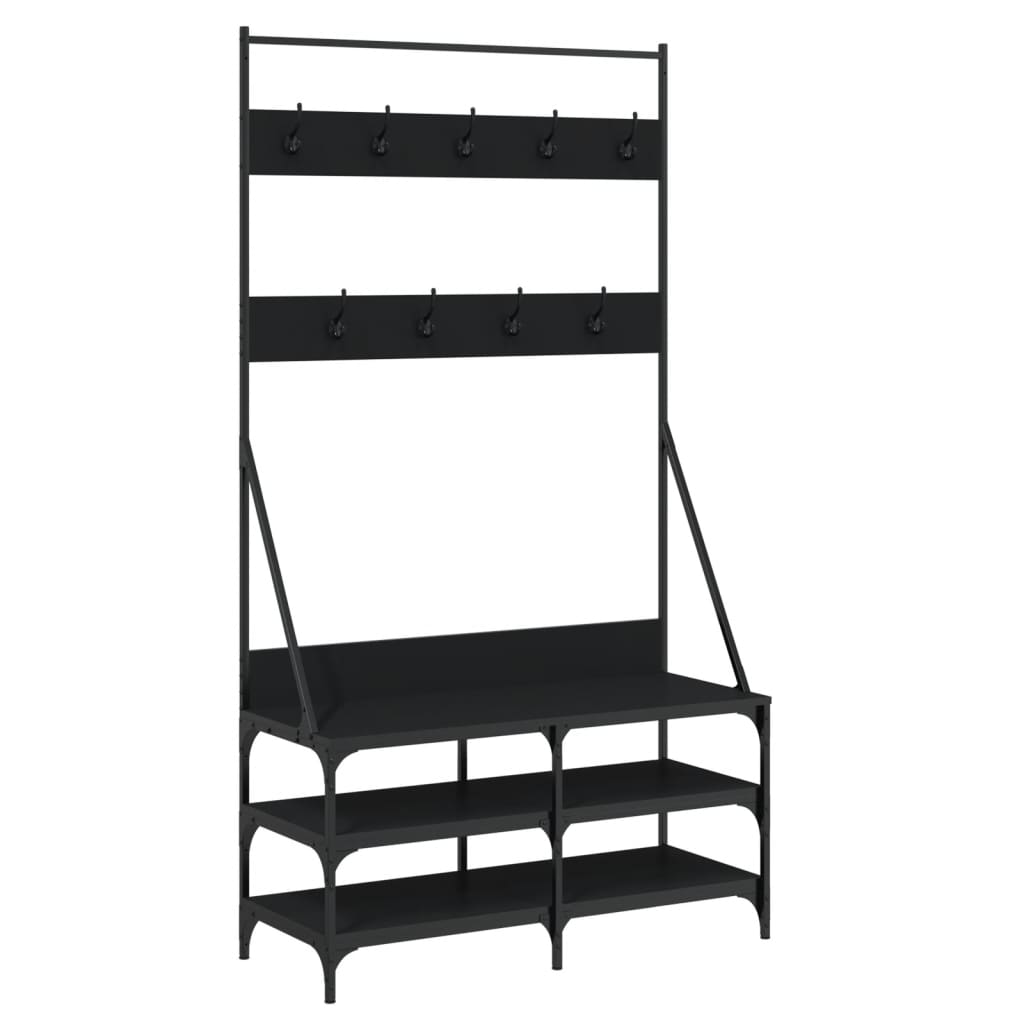 vidaXL Suport de haine cu raft de pantofi, negru, 100x40x184 cm vidaXL Suport de haine cu raft de pantofi, negru, 100x40x184 cm