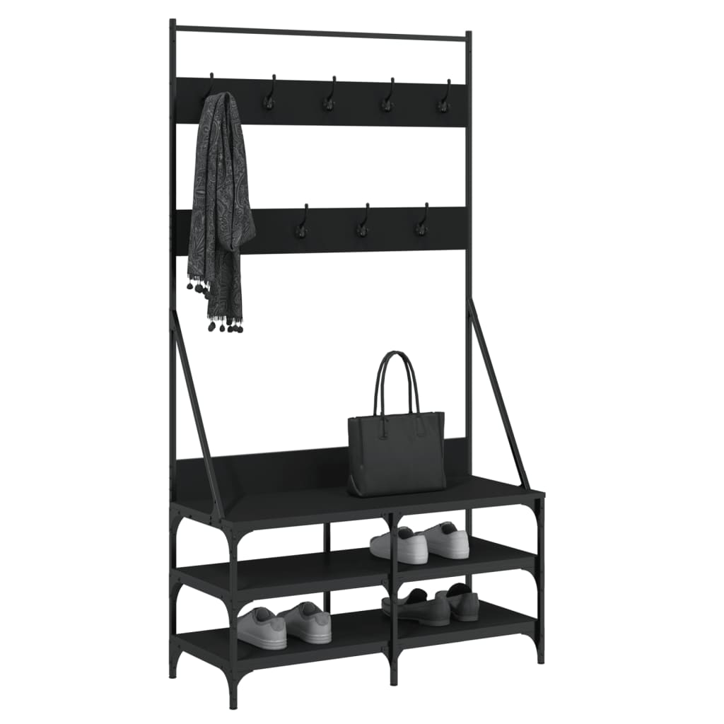 vidaXL Suport de haine cu raft de pantofi, negru, 100x40x184 cm vidaXL Suport de haine cu raft de pantofi, negru, 100x40x184 cm