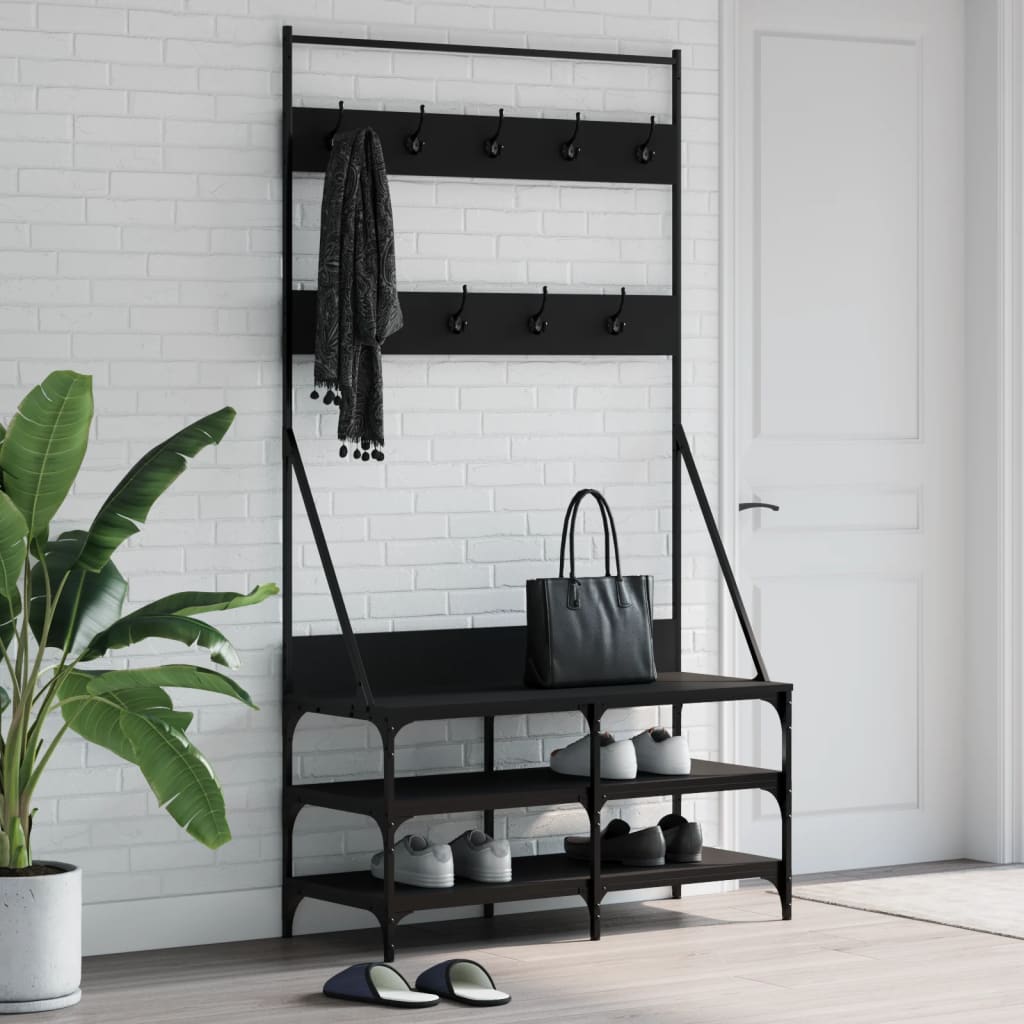 vidaXL Suport de haine cu raft de pantofi, negru, 100x40x184 cm vidaXL Suport de haine cu raft de pantofi, negru, 100x40x184 cm