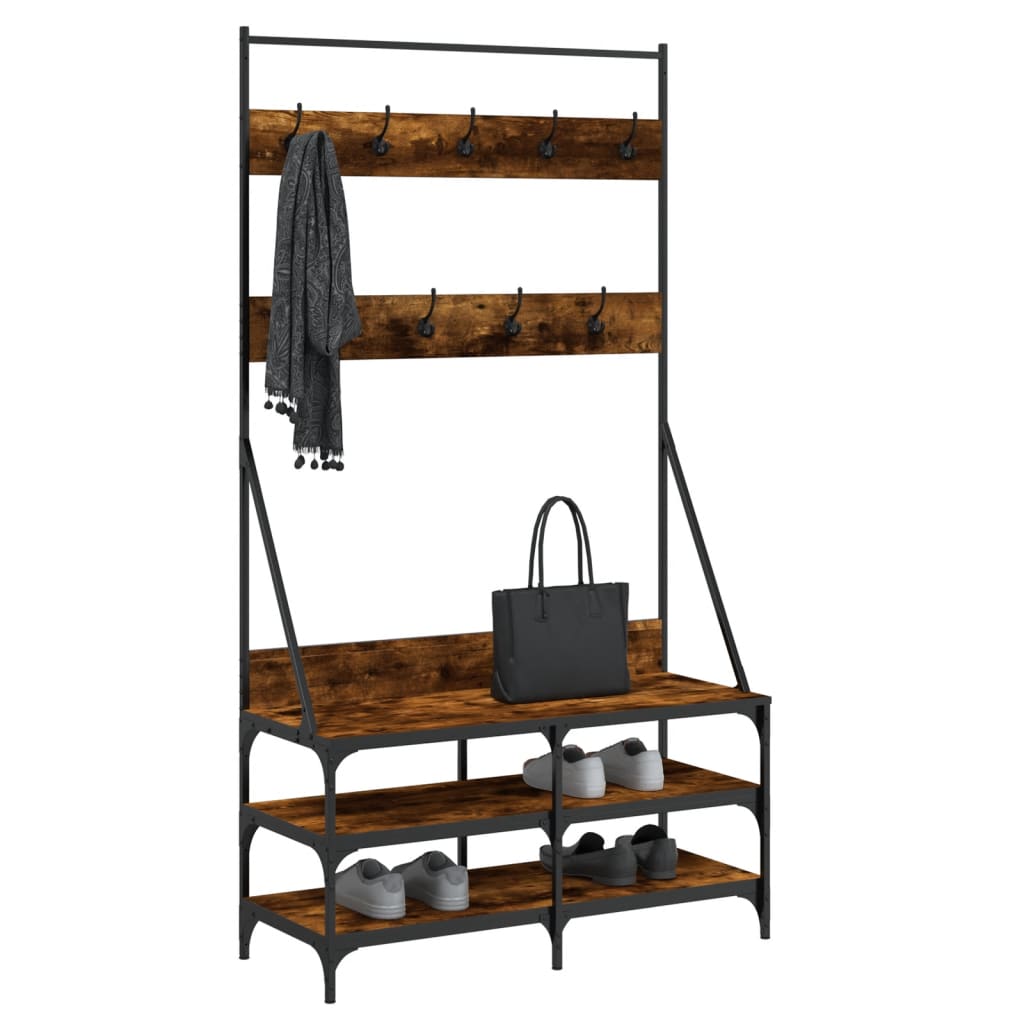 vidaXL Suport de haine cu raft de pantofi stejar fumuriu, 100x40x184cm vidaXL Suport de haine cu raft de pantofi stejar fumuriu, 100x40x184cm