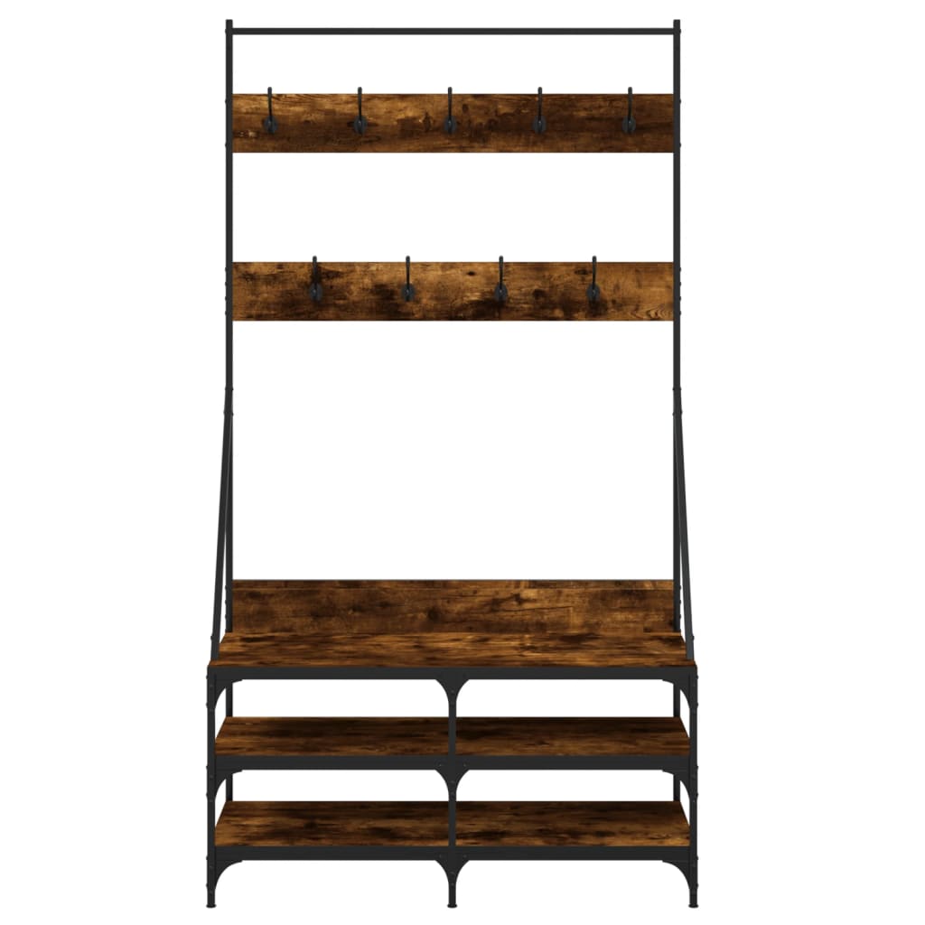 vidaXL Suport de haine cu raft de pantofi stejar fumuriu, 100x40x184cm vidaXL Suport de haine cu raft de pantofi stejar fumuriu, 100x40x184cm