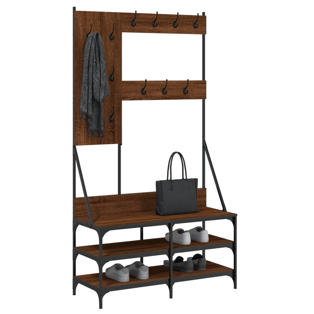 vidaXL Suport de haine cu raft pantofi, stejar maro, 100x40x184 cm vidaXL Suport de haine cu raft pantofi, stejar maro, 100x40x184 cm
