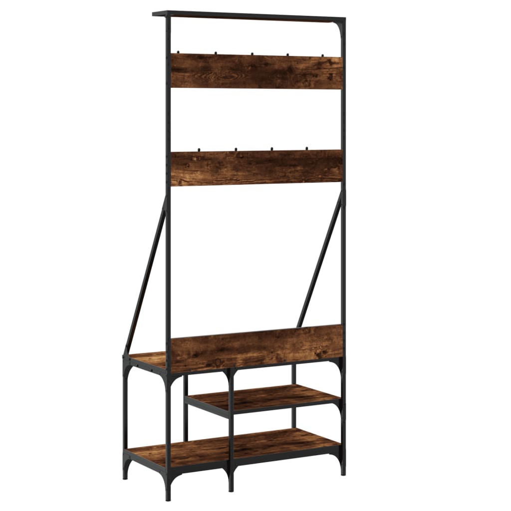 vidaXL Suport de haine cu raft de pantofi stejar fumuriu, 80x40x184 cm vidaXL Suport de haine cu raft de pantofi stejar fumuriu, 80x40x184 cm
