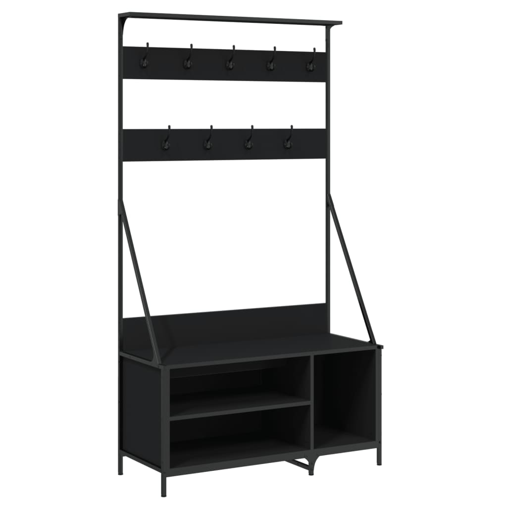 vidaXL Suport de haine cu raft de pantofi, negru, 100x41x184 cm vidaXL Suport de haine cu raft de pantofi, negru, 100x41x184 cm