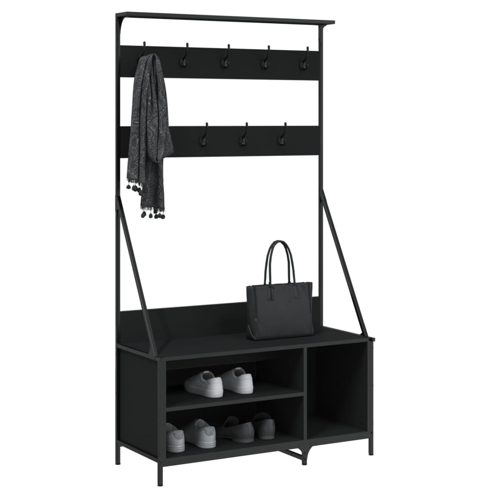 vidaXL Suport de haine cu raft de pantofi, negru, 100x41x184 cm vidaXL Suport de haine cu raft de pantofi, negru, 100x41x184 cm