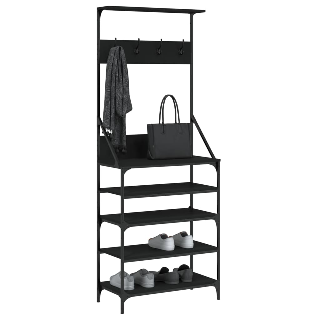 vidaXL Suport de haine cu raft de pantofi, negru, 70x34x184 cm vidaXL Suport de haine cu raft de pantofi, negru, 70x34x184 cm
