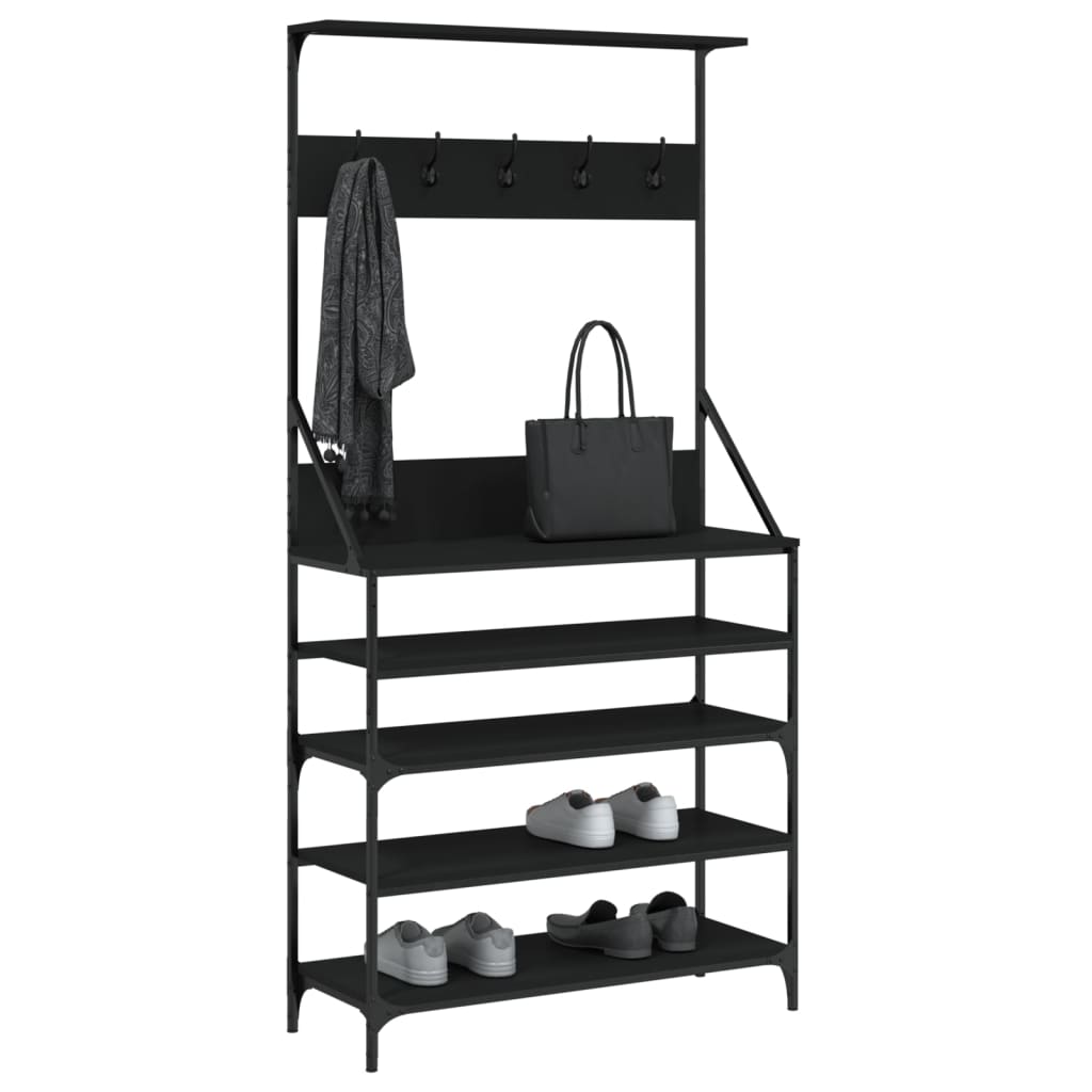 vidaXL Suport de haine cu raft de pantofi, negru, 90x34x184 cm vidaXL Suport de haine cu raft de pantofi, negru, 90x34x184 cm