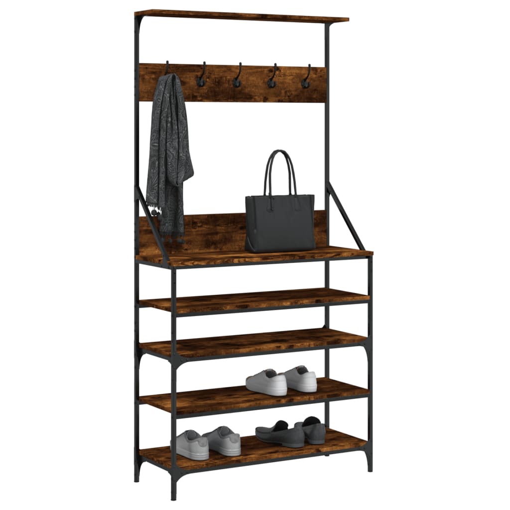 vidaXL Suport de haine cu raft de pantofi stejar fumuriu, 90x34x184 cm vidaXL Suport de haine cu raft de pantofi stejar fumuriu, 90x34x184 cm