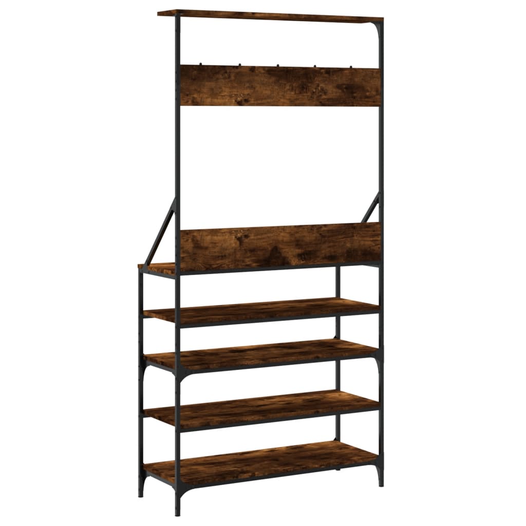 vidaXL Suport de haine cu raft de pantofi stejar fumuriu, 90x34x184 cm vidaXL Suport de haine cu raft de pantofi stejar fumuriu, 90x34x184 cm