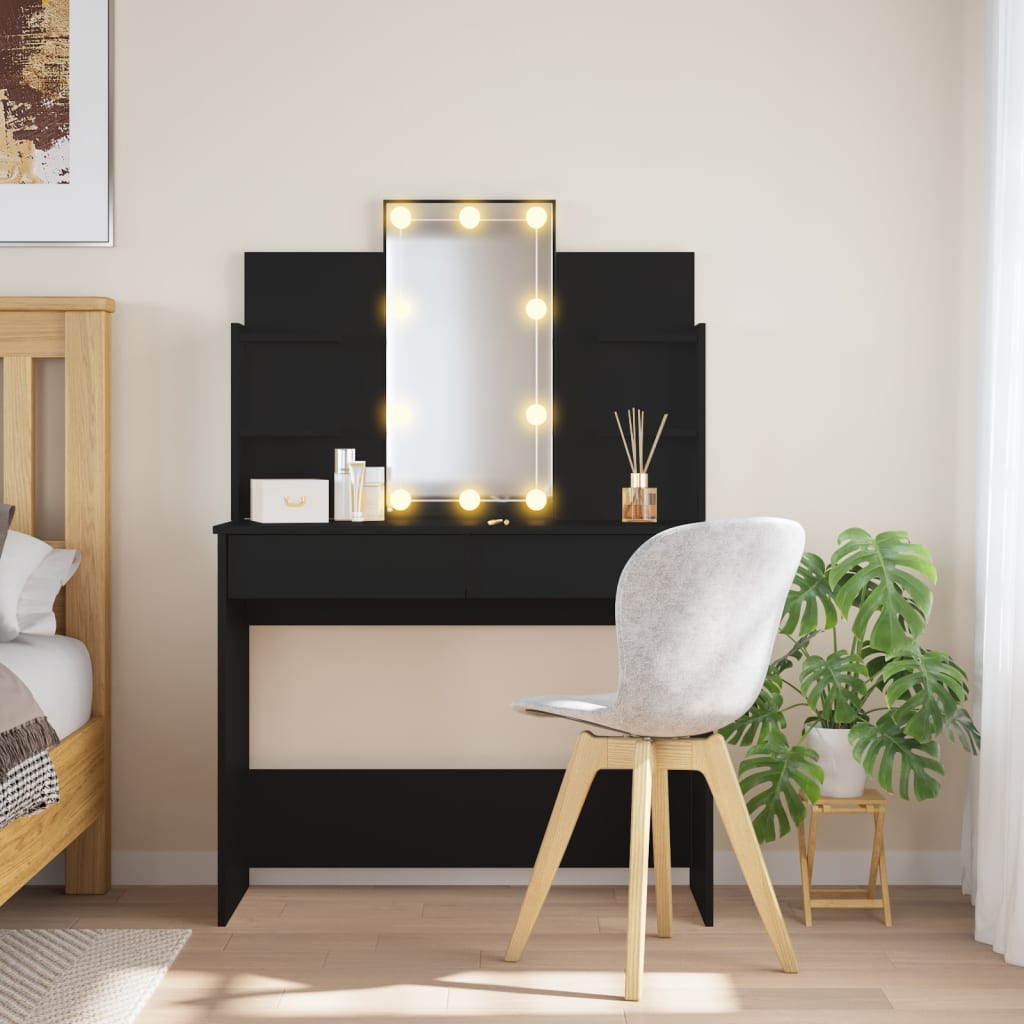 vidaXL Masă de toaletă cu LED-uri, negru, 96x40x142 cm vidaXL Masă de toaletă cu LED-uri, negru, 96x40x142 cm