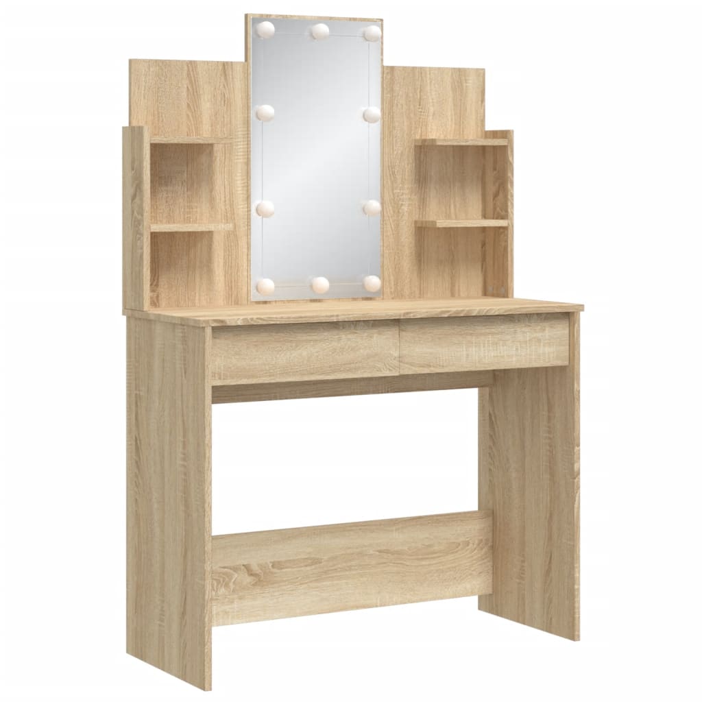 vidaXL Masă de toaletă cu LED-uri, stejar sonoma, 96x40x142 cm vidaXL Masă de toaletă cu LED-uri, stejar sonoma, 96x40x142 cm