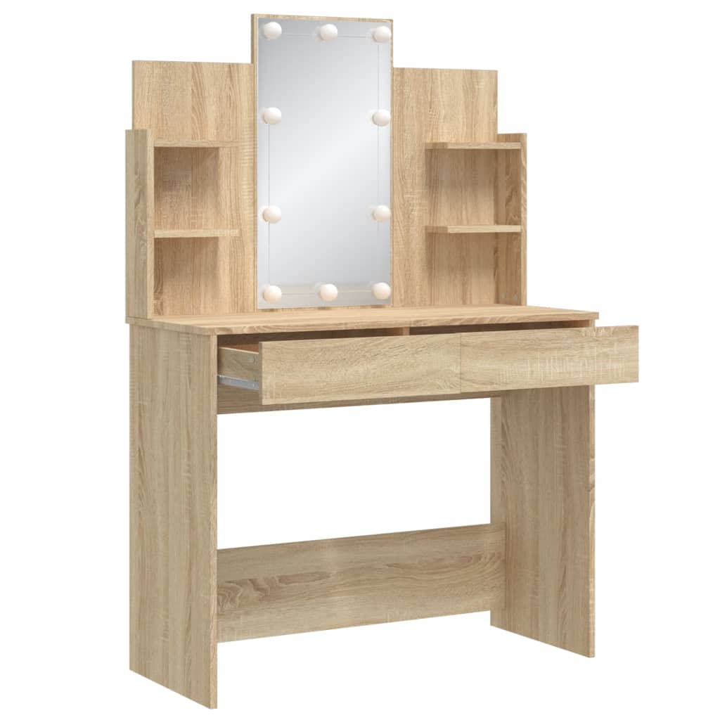 vidaXL Masă de toaletă cu LED-uri, stejar sonoma, 96x40x142 cm vidaXL Masă de toaletă cu LED-uri, stejar sonoma, 96x40x142 cm