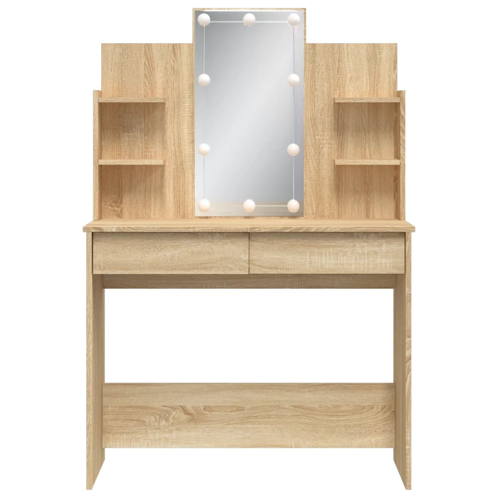 vidaXL Masă de toaletă cu LED-uri, stejar sonoma, 96x40x142 cm vidaXL Masă de toaletă cu LED-uri, stejar sonoma, 96x40x142 cm