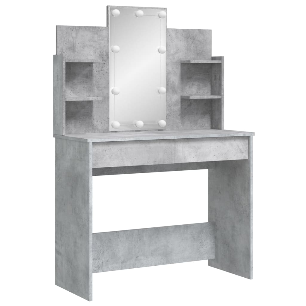 vidaXL Masă de toaletă cu LED-uri, gri beton, 96x40x142 cm vidaXL Masă de toaletă cu LED-uri, gri beton, 96x40x142 cm