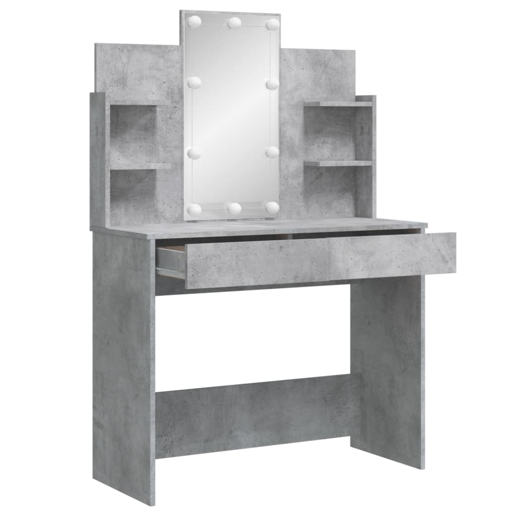 vidaXL Masă de toaletă cu LED-uri, gri beton, 96x40x142 cm vidaXL Masă de toaletă cu LED-uri, gri beton, 96x40x142 cm