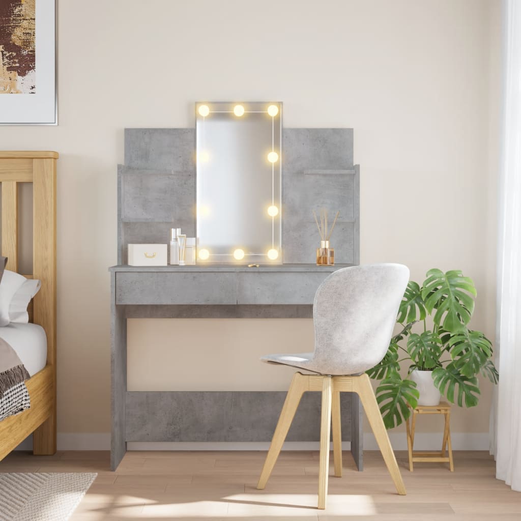 vidaXL Masă de toaletă cu LED-uri, gri beton, 96x40x142 cm vidaXL Masă de toaletă cu LED-uri, gri beton, 96x40x142 cm