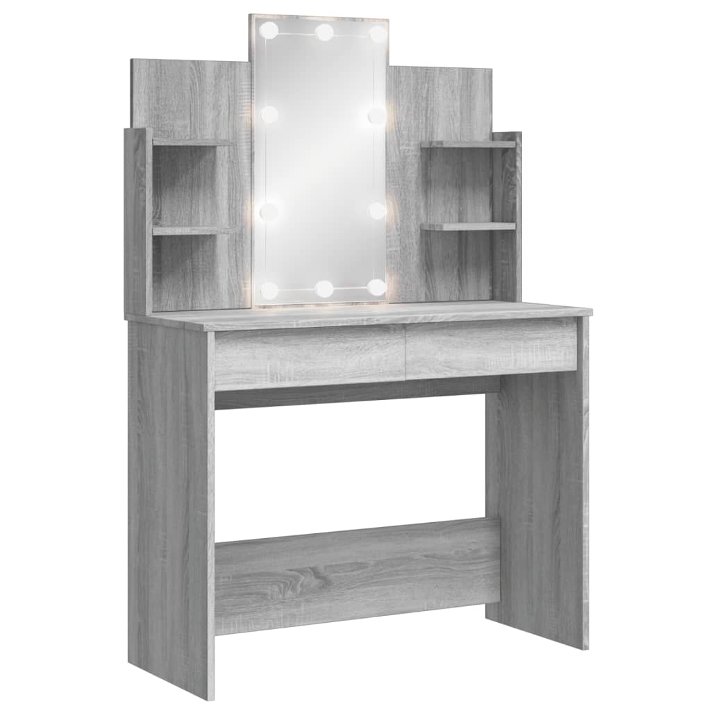 vidaXL Masă de toaletă cu LED-uri, gri sonoma, 96x40x142 cm