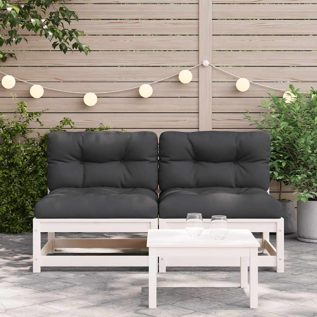 vidaXL Canapele de grădină fără cotiere, cu perne, 2 buc., alb vidaXL Canapele de grădină fără cotiere, cu perne, 2 buc., alb