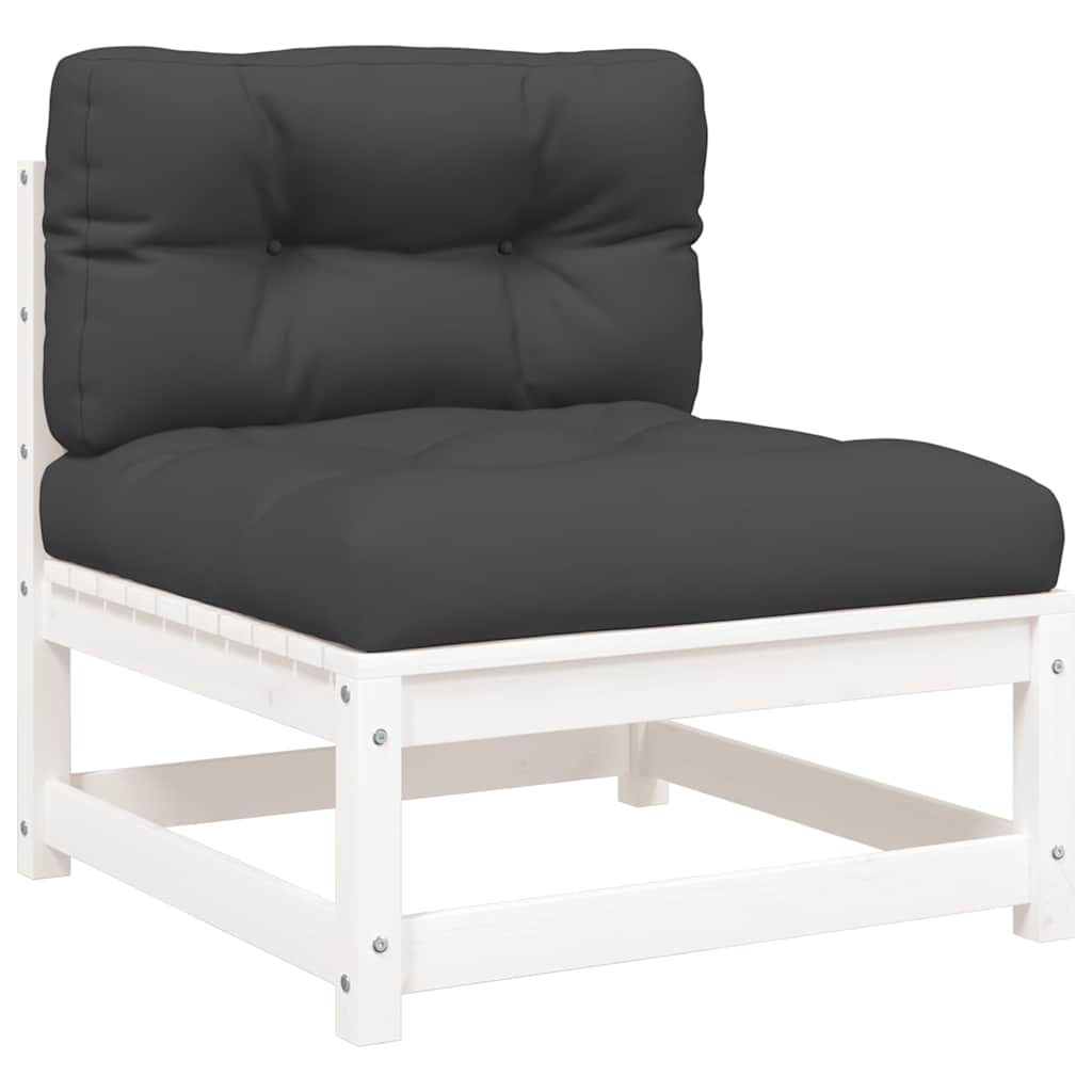 vidaXL Canapele de grădină fără cotiere, cu perne, 2 buc., alb vidaXL Canapele de grădină fără cotiere, cu perne, 2 buc., alb
