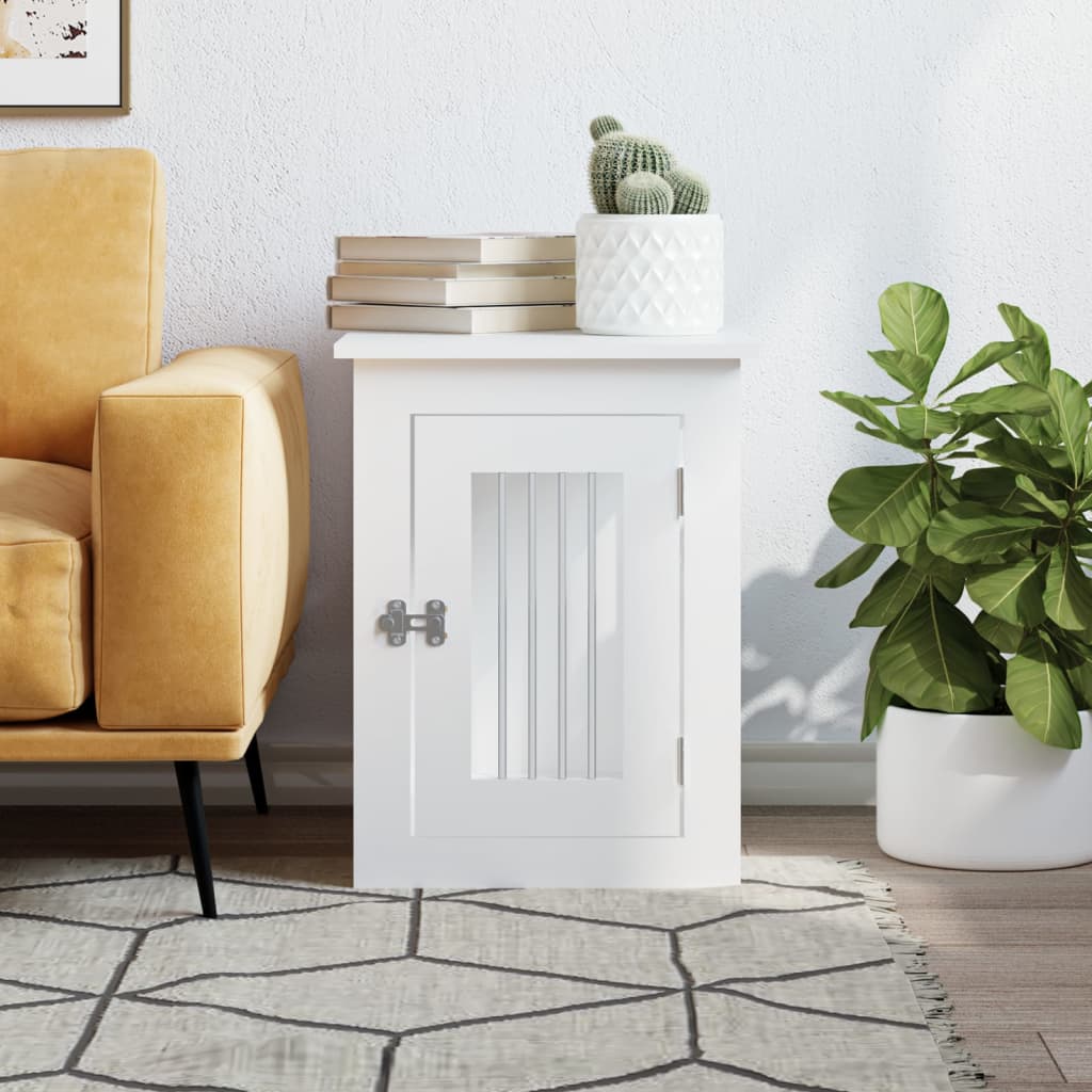 vidaXL Mobilier tip ladă pentru câini, alb, 45x62x59 cm lemn prelucrat vidaXL Mobilier tip ladă pentru câini, alb, 45x62x59 cm lemn prelucrat