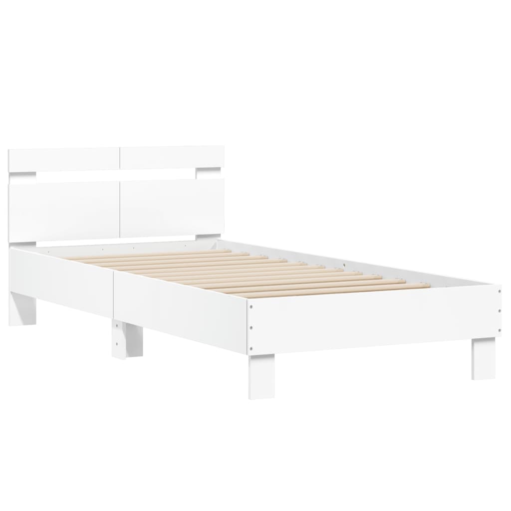 vidaXL Cadru de pat cu tăblie, alb, 100x200 cm, lemn prelucrat