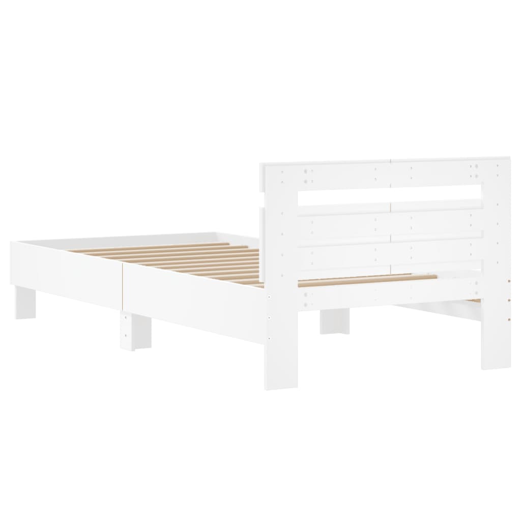 vidaXL Cadru de pat cu tăblie, alb, 100x200 cm, lemn prelucrat