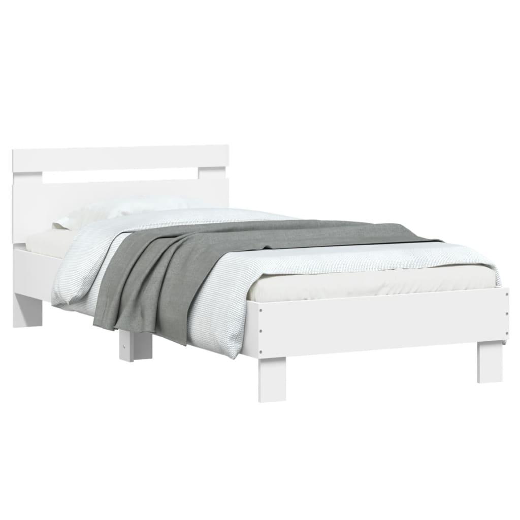 vidaXL Cadru de pat cu tăblie, alb, 90x200 cm, lemn prelucrat vidaXL Cadru de pat cu tăblie, alb, 90x200 cm, lemn prelucrat