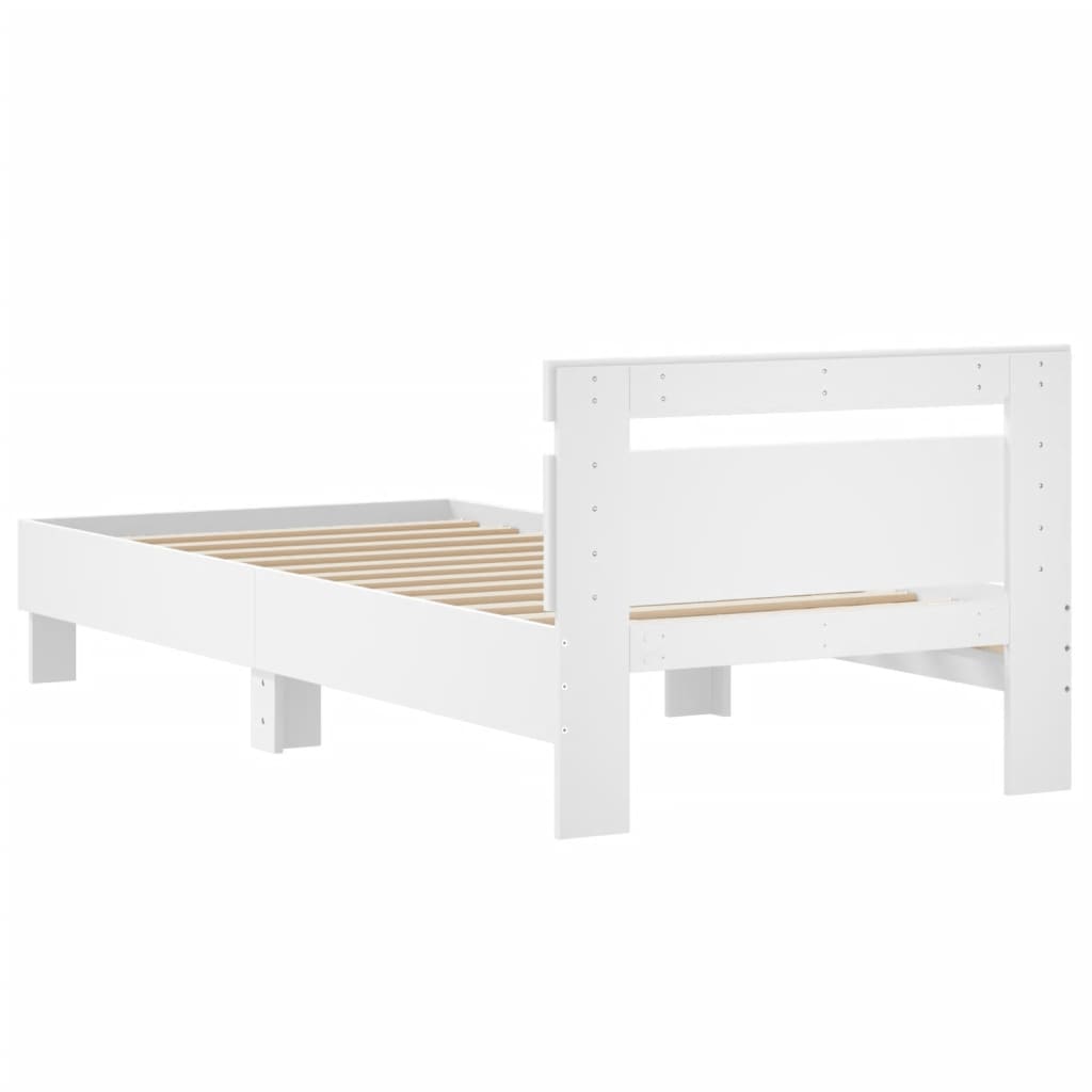 vidaXL Cadru de pat cu tăblie, alb, 90x200 cm, lemn prelucrat vidaXL Cadru de pat cu tăblie, alb, 90x200 cm, lemn prelucrat