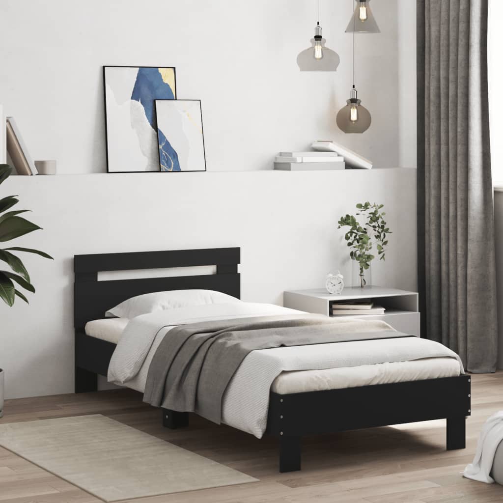 vidaXL Cadru de pat cu tăblie, negru, 90x200 cm, lemn prelucrat vidaXL Cadru de pat cu tăblie, negru, 90x200 cm, lemn prelucrat