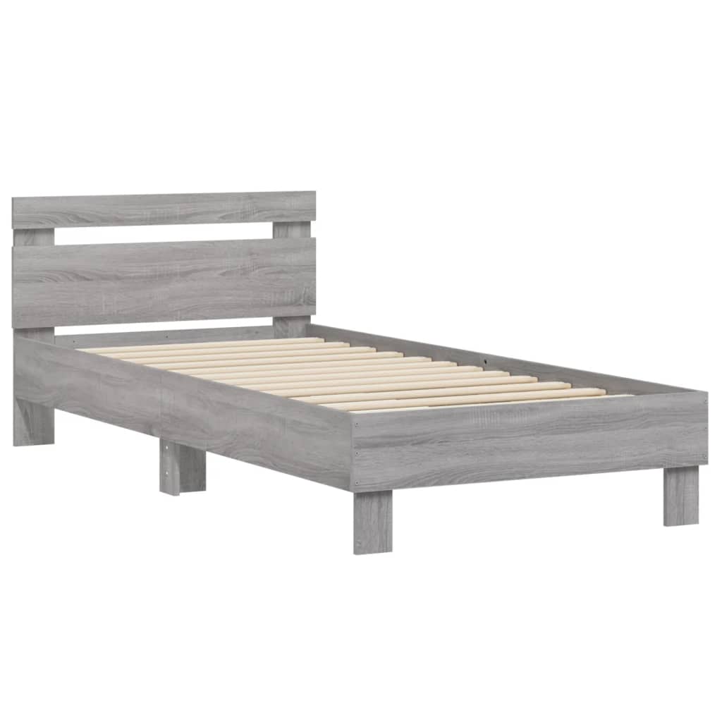 vidaXL Cadru de pat cu tăblie, gri sonoma, 90x200 cm, lemn prelucrat vidaXL Cadru de pat cu tăblie, gri sonoma, 90x200 cm, lemn prelucrat