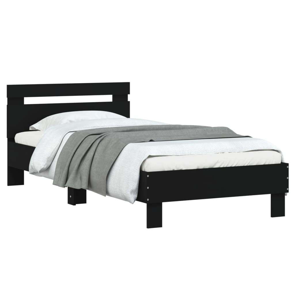 vidaXL Cadru de pat cu tăblie, negru, 90x190 cm, lemn prelucrat vidaXL Cadru de pat cu tăblie, negru, 90x190 cm, lemn prelucrat