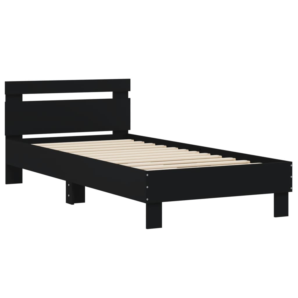 vidaXL Cadru de pat cu tăblie, negru, 75x190 cm, lemn prelucrat vidaXL Cadru de pat cu tăblie, negru, 75x190 cm, lemn prelucrat