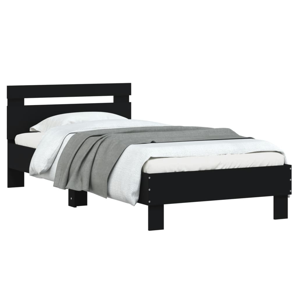 vidaXL Cadru de pat cu tăblie, negru, 75x190 cm, lemn prelucrat vidaXL Cadru de pat cu tăblie, negru, 75x190 cm, lemn prelucrat