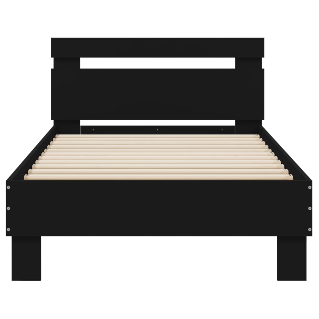 vidaXL Cadru de pat cu tăblie, negru, 75x190 cm, lemn prelucrat vidaXL Cadru de pat cu tăblie, negru, 75x190 cm, lemn prelucrat