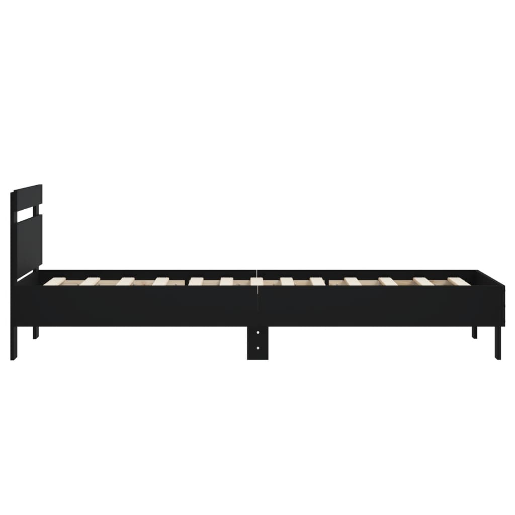 vidaXL Cadru de pat cu tăblie, negru, 75x190 cm, lemn prelucrat vidaXL Cadru de pat cu tăblie, negru, 75x190 cm, lemn prelucrat