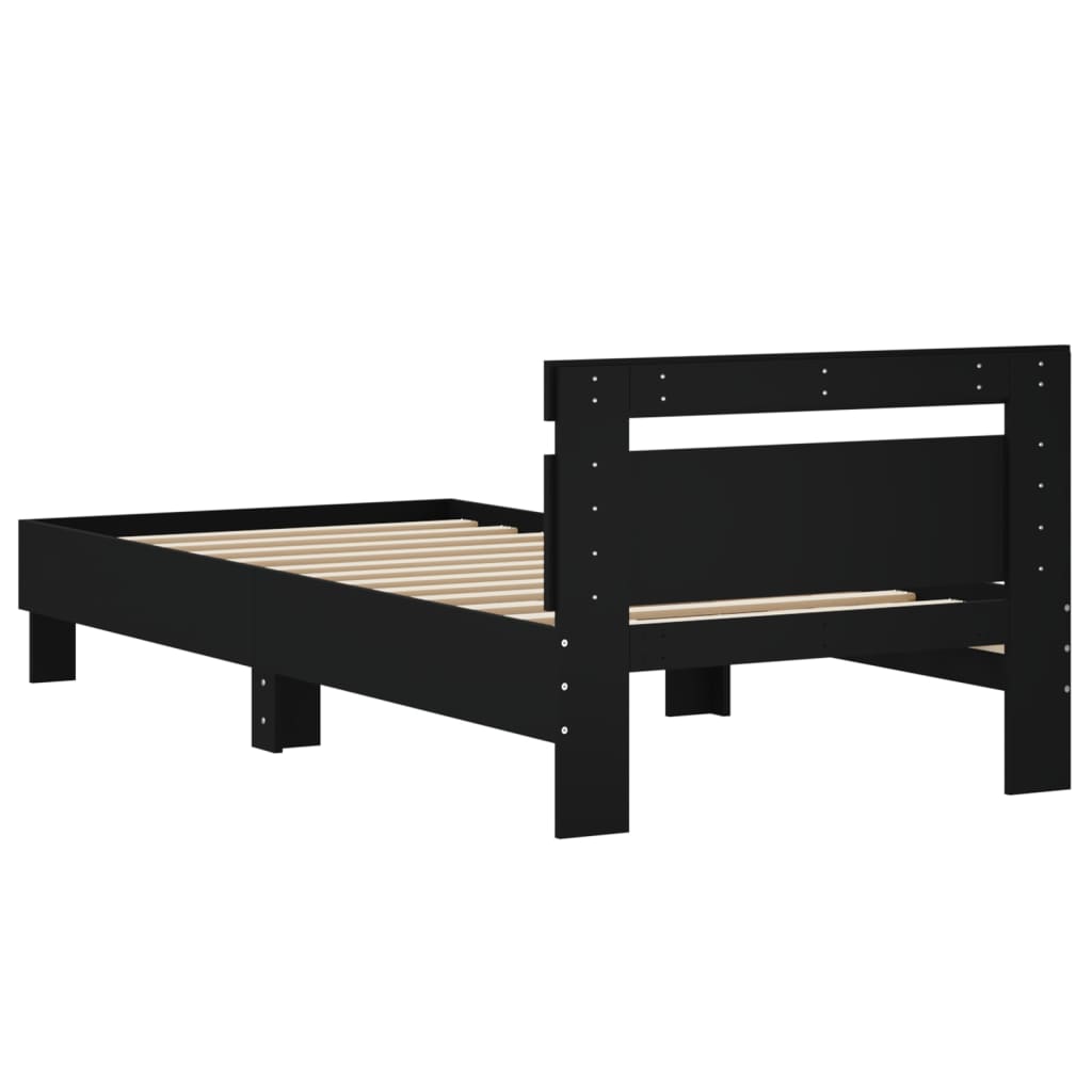 vidaXL Cadru de pat cu tăblie, negru, 75x190 cm, lemn prelucrat vidaXL Cadru de pat cu tăblie, negru, 75x190 cm, lemn prelucrat
