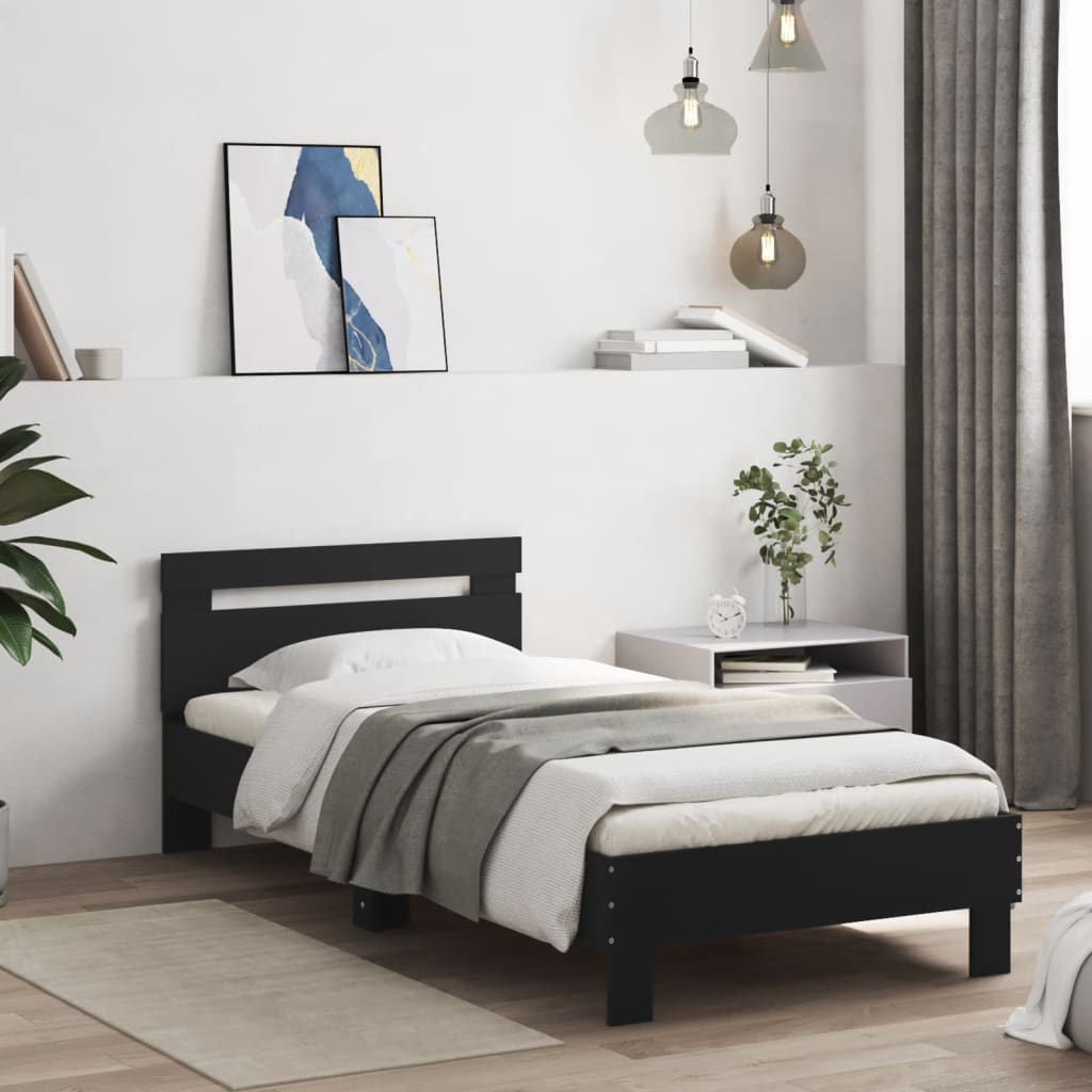 vidaXL Cadru de pat cu tăblie, negru, 75x190 cm, lemn prelucrat vidaXL Cadru de pat cu tăblie, negru, 75x190 cm, lemn prelucrat
