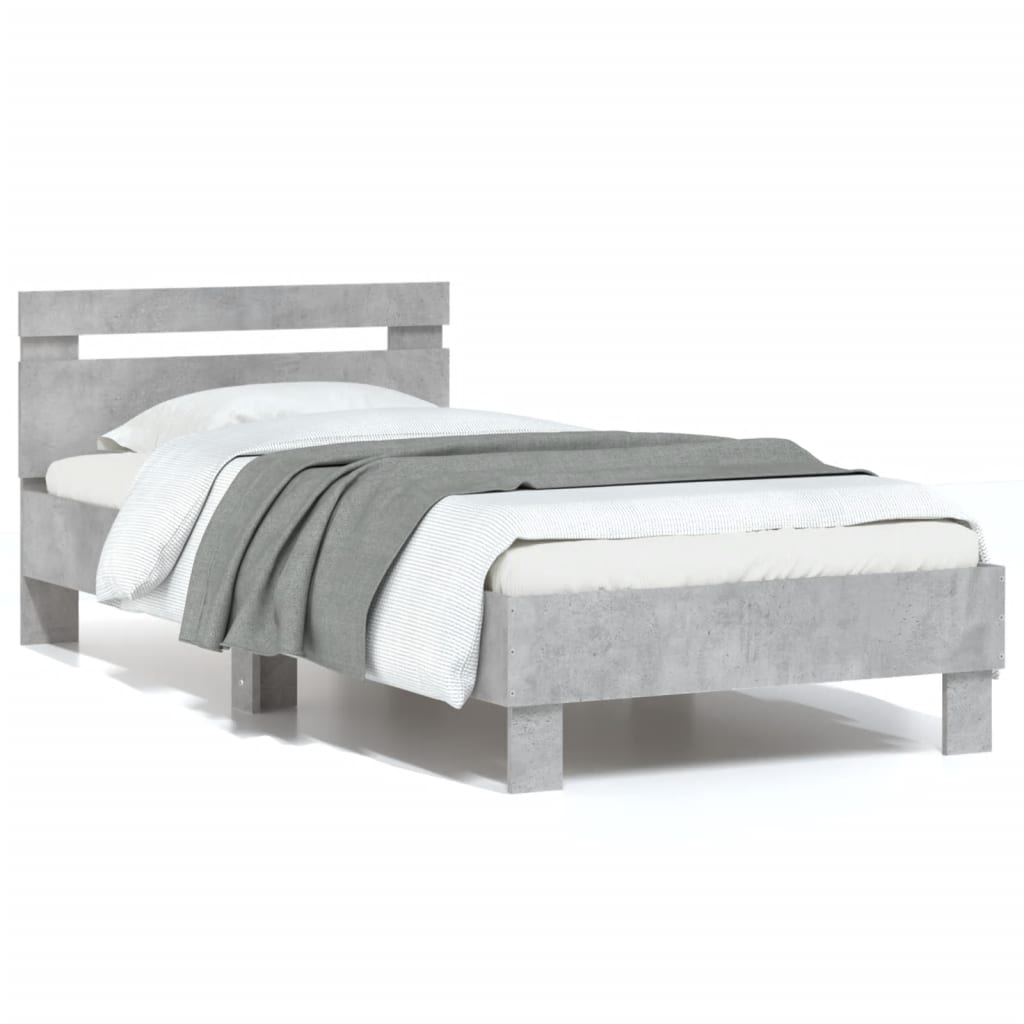 vidaXL Cadru de pat cu tăblie, gri beton, 75x190 cm, lemn prelucrat vidaXL Cadru de pat cu tăblie, gri beton, 75x190 cm, lemn prelucrat