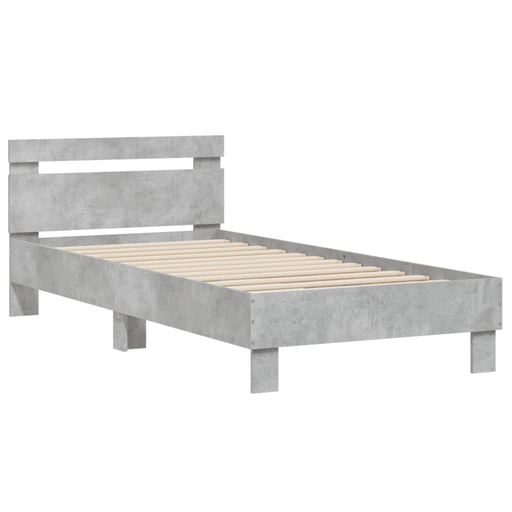 vidaXL Cadru de pat cu tăblie, gri beton, 75x190 cm, lemn prelucrat vidaXL Cadru de pat cu tăblie, gri beton, 75x190 cm, lemn prelucrat