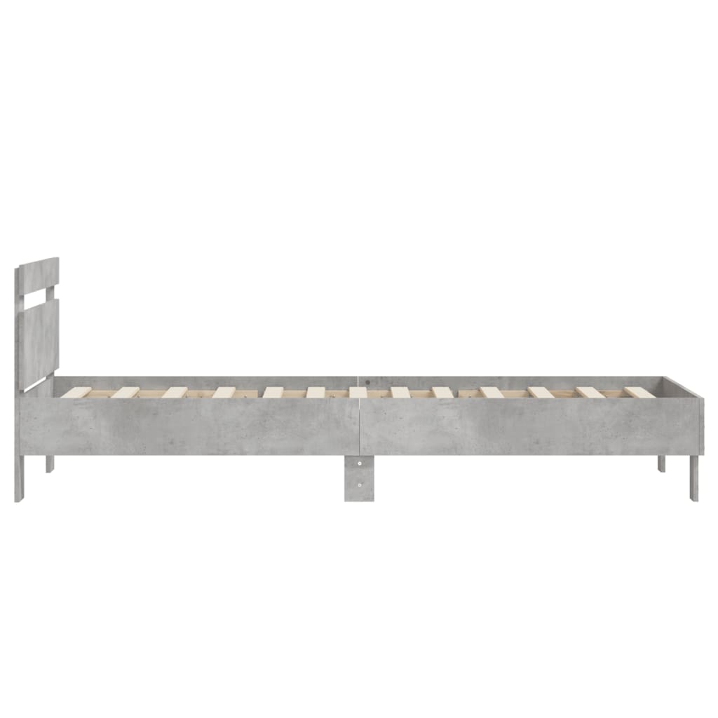 vidaXL Cadru de pat cu tăblie, gri beton, 75x190 cm, lemn prelucrat vidaXL Cadru de pat cu tăblie, gri beton, 75x190 cm, lemn prelucrat