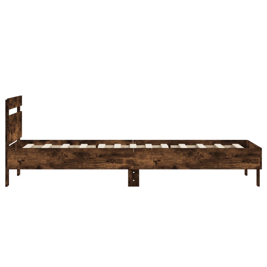vidaXL Cadru de pat cu tăblie stejar fumuriu 75x190 cm lemn prelucrat vidaXL Cadru de pat cu tăblie stejar fumuriu 75x190 cm lemn prelucrat