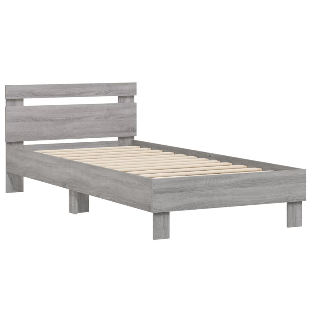 vidaXL Cadru de pat cu tăblie gri sonoma 75x190 cm lemn prelucrat vidaXL Cadru de pat cu tăblie gri sonoma 75x190 cm lemn prelucrat