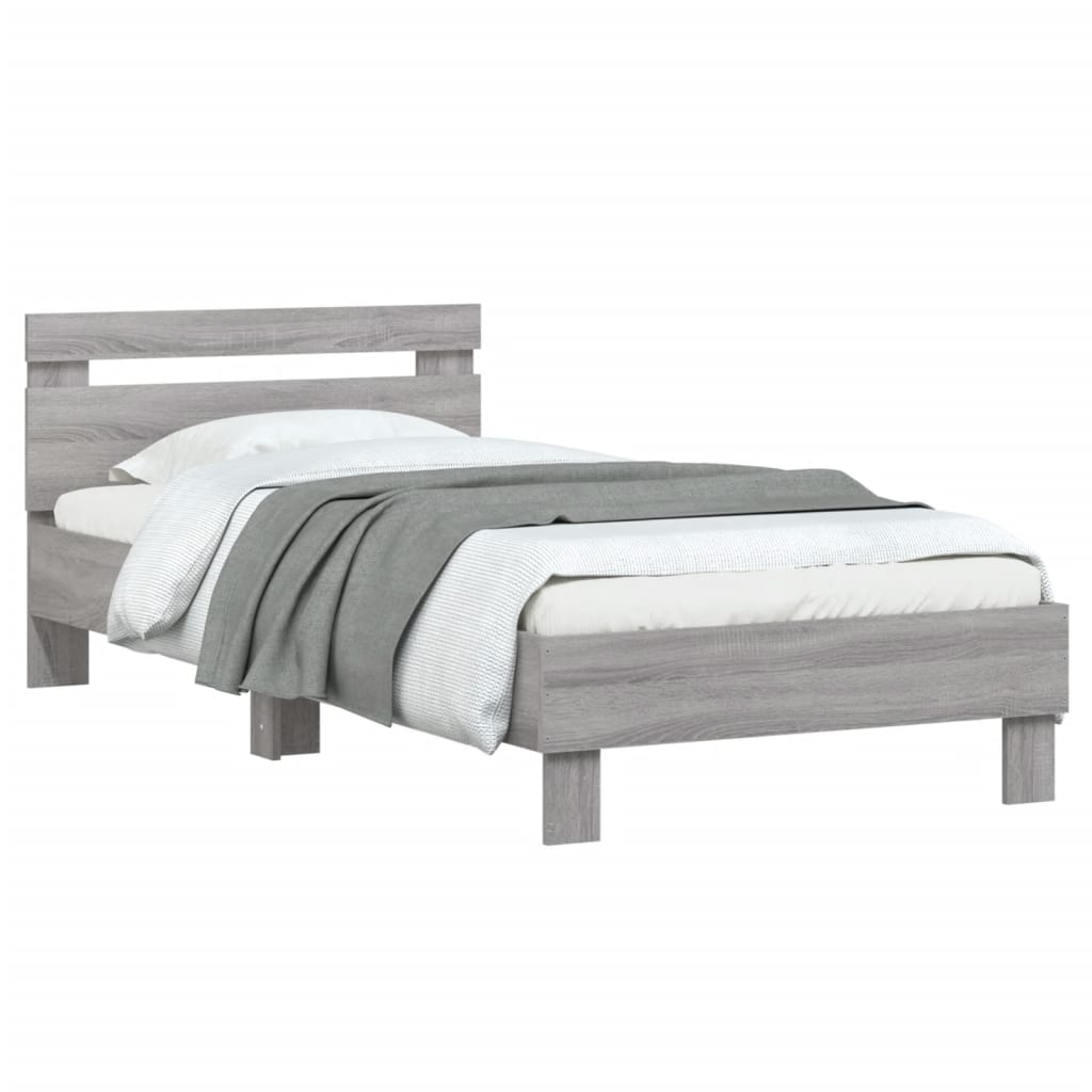 vidaXL Cadru de pat cu tăblie gri sonoma 75x190 cm lemn prelucrat vidaXL Cadru de pat cu tăblie gri sonoma 75x190 cm lemn prelucrat