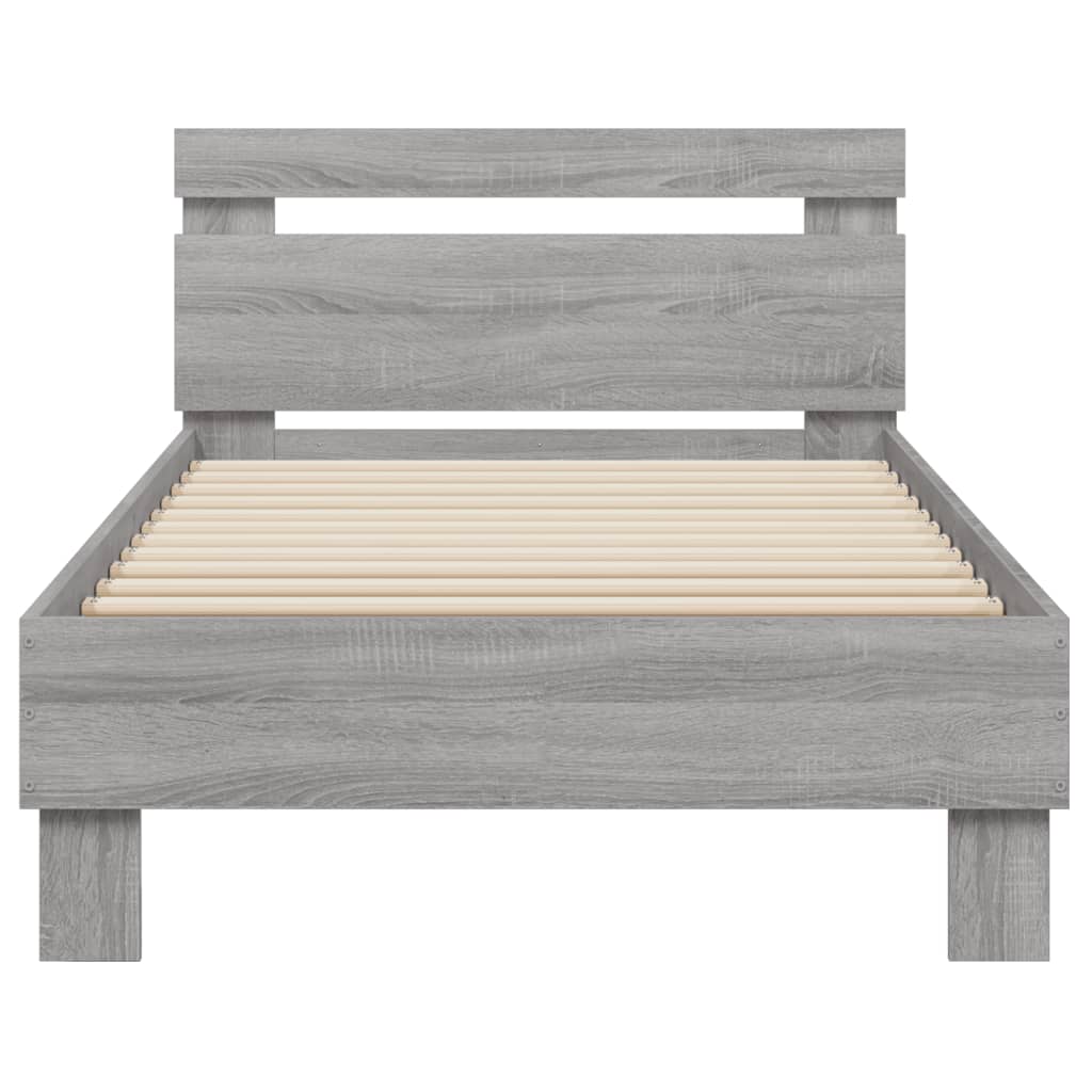 vidaXL Cadru de pat cu tăblie gri sonoma 75x190 cm lemn prelucrat vidaXL Cadru de pat cu tăblie gri sonoma 75x190 cm lemn prelucrat